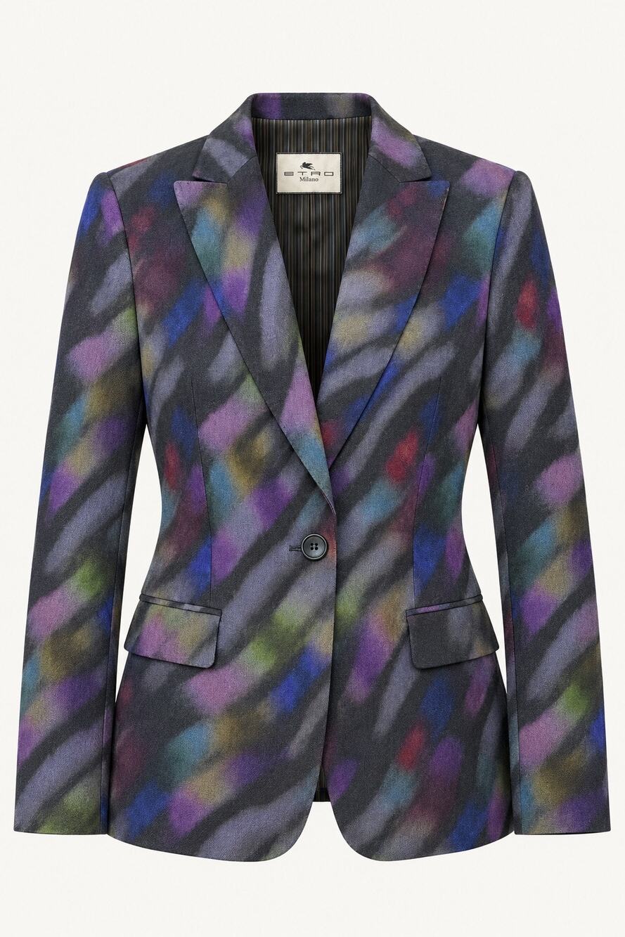 ETRO Milano Abstract Blurred Stripe Wool Blazer Jacket IT 44 US 8 Made in Italy